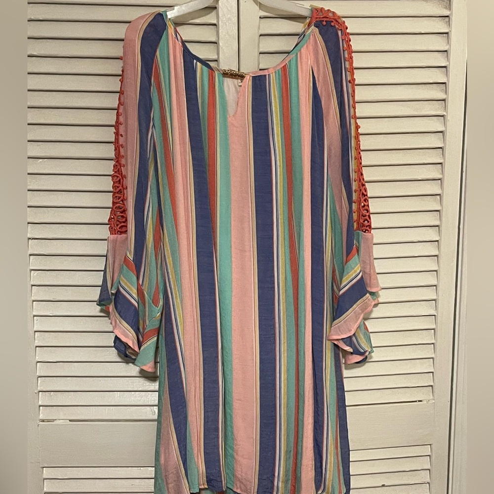 Indigo Rose pink 3x dress with embroidered sleeves